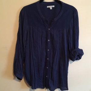 American Eagle Navy Collarless Button Up